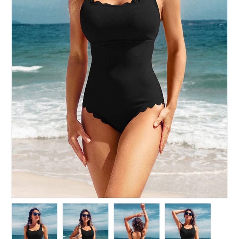 Chic Black Scalloped One-Piece Swimsuit